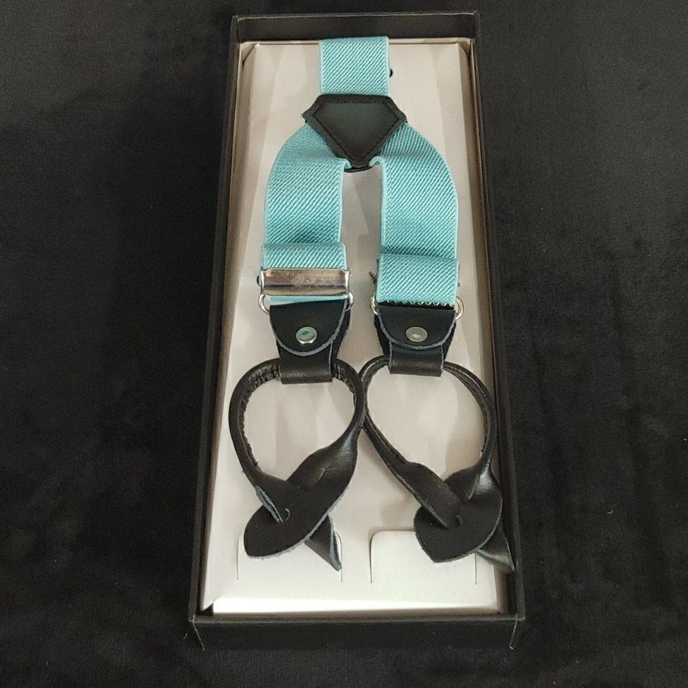 MEN'S FERRECCI SOLID AQUA BUTTON END SUSPENDERS.